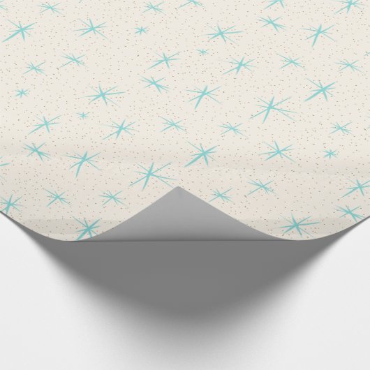 Ruimtetijdperk Turquoise Starbursts Verpakkingspap Cadeaupapier (Hoek)