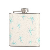 Ruimtetijdperk Turquoise Starbursts Verpakte kolf Heupfles (Voorkant)