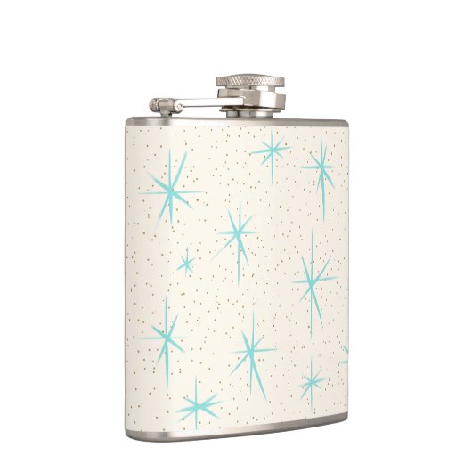 Ruimtetijdperk Turquoise Starbursts Verpakte kolf Heupfles (Rechts)