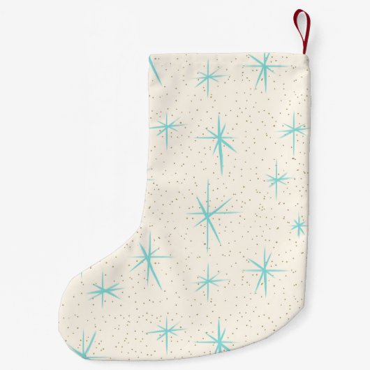 Ruimtetijdperk Turquoise Starbursts X-Mas Stocking Kleine Kerstsok (Achterkant)
