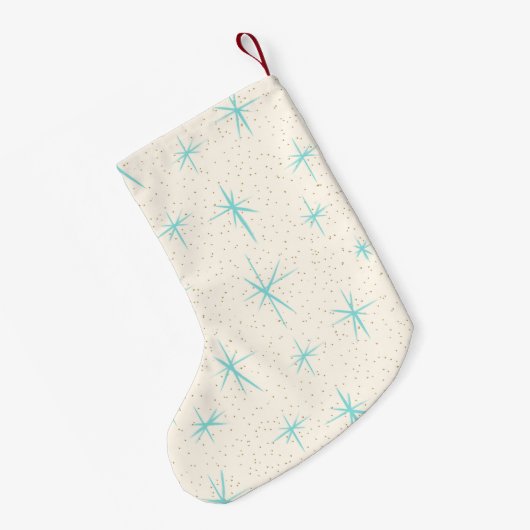 Ruimtetijdperk Turquoise Starbursts X-Mas Stocking Kleine Kerstsok (Achterkant (Hangend))