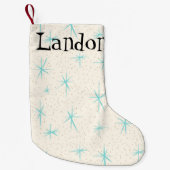 Ruimtetijdperk Turquoise Starbursts X-Mas Stocking Kleine Kerstsok (Voorkant)