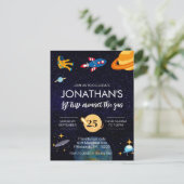 Ruimtevaarder 1e verjaardagsfeestje in de ruimte briefkaart (Staand voorkant)