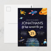 Ruimtevaarder 1e verjaardagsfeestje in de ruimte briefkaart (Voorkant / Achterkant)