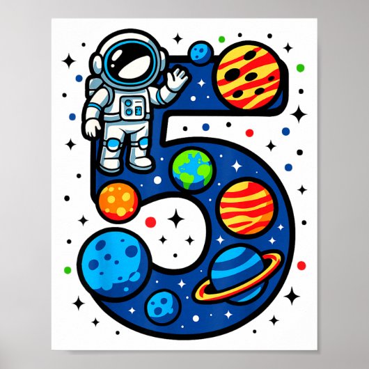 Ruimtevaarder 5e verjaardagsfeestje 5 jaar oud jon poster (Voorkant)