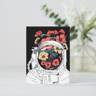 Ruimtevaarder bloemige ruimte kunst briefkaart
