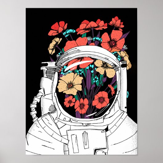 Ruimtevaarder bloemige ruimte kunst poster (Voorkant)