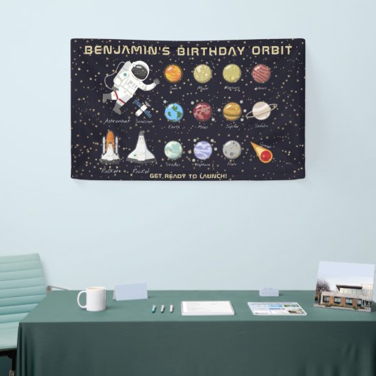 Ruimtevaarder Custom Name Typography Cool Fun Spandoek (Beurs)