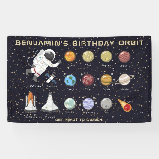 Ruimtevaarder Custom Name Typography Cool Fun Spandoek (Horizontaal)