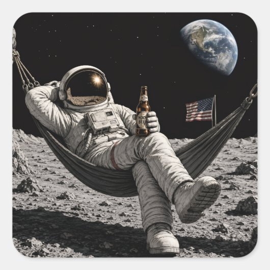 Ruimtevaarder die bier drinkt vierkante sticker (Voorkant)