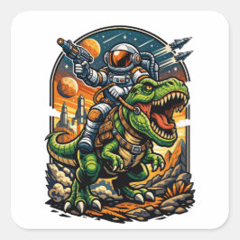 Ruimtevaarder die een T-Rex berijdt – Epische ruim Vierkante Sticker
