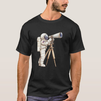 Ruimtevaarder die naar de sterren kijkt met een te t-shirt