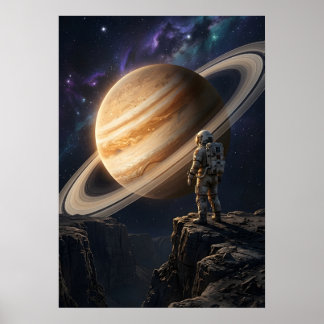 Ruimtevaarder die naar Saturnus staart Poster