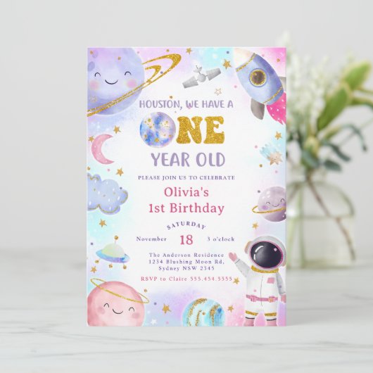 Ruimtevaarder eerste reis rond de zon verjaardag kaart (Staand voorkant)