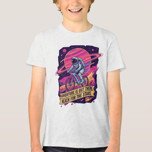 Ruimtevaarder Fietsavontuur Jeugd Tri-Blend Shirt (Voorkant)