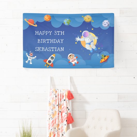 Ruimtevaarder Galaxy Planets Verjaardagsfeest Spandoek (Insitu)