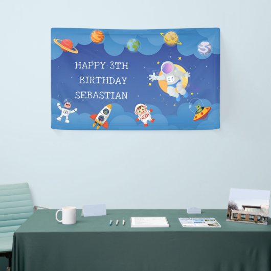 Ruimtevaarder Galaxy Planets Verjaardagsfeest Spandoek (Beurs)
