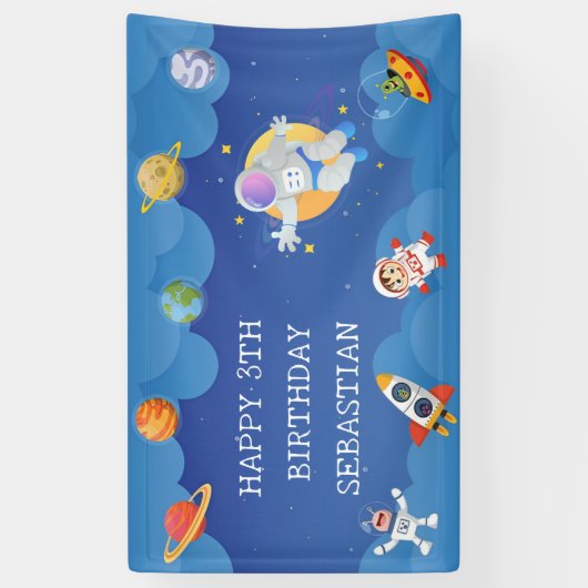 Ruimtevaarder Galaxy Planets Verjaardagsfeest Spandoek (Verticaal)