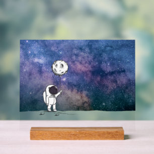 Ruimtevaarder in de ruimte met maanballon kosmos s acryl bord