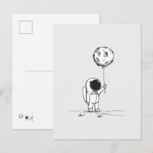 Ruimtevaarder in de ruimte met maanballon kosmos s briefkaart