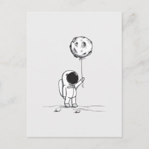 Ruimtevaarder in de ruimte met maanballon kosmos s briefkaart