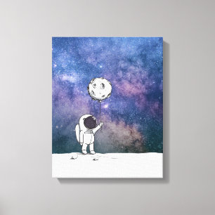 Ruimtevaarder in de ruimte met maanballon kosmos s canvas afdruk
