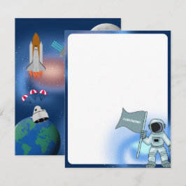 Ruimtevaarder in de ruimte sterrenstelsel geperson notitiekaartje