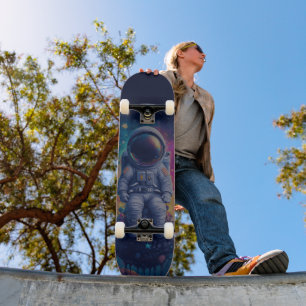 Ruimtevaarder in Kleurrijke Ruimtescène Persoonlijk Skateboard