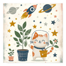Ruimtevaarder kat Astronaut Kinderkamer Muurkunst