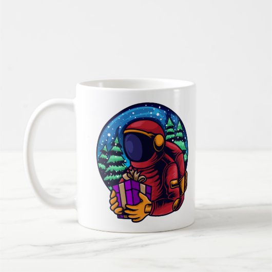 Ruimtevaarder Kerstman Met Geschenk Koffiemok (Links)
