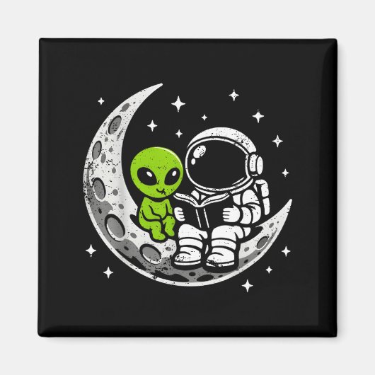 Ruimtevaarder leest boek alien maan ruimte  magneet (Voorkant)