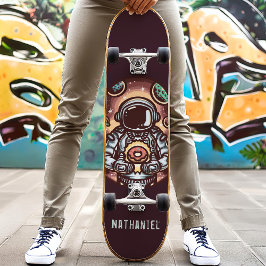 Ruimtevaarder Met Donut Grappige Gepersonaliseerde Persoonlijk Skateboard