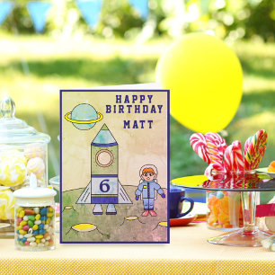 Ruimtevaarder op de maan in de ruimte Cute Verjaar Kaart