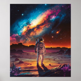 Ruimtevaarder op een planeet in de ruimte poster