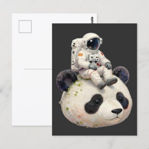Ruimtevaarder op een ruimtepanda surreëel, vreemd  briefkaart