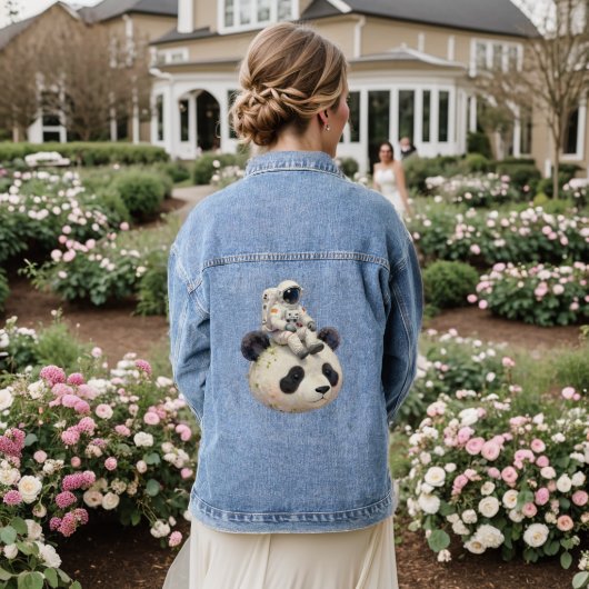 Ruimtevaarder op een ruimtepanda surreëel, vreemd denim jacket (Huwelijk Achterkant)