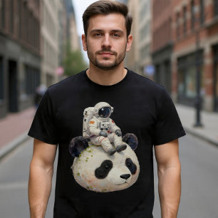 Ruimtevaarder op een ruimtepanda surreëel, vreemd t-shirt
