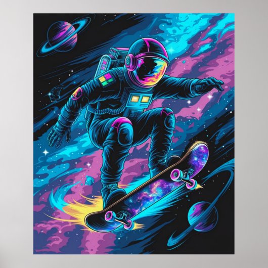 Ruimtevaarder op een Skateboard Poster (Voorkant)