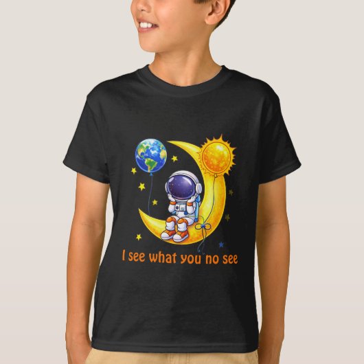 Ruimtevaarder op Halve Maan Ruimte Kunst T-shirt (Voorkant)