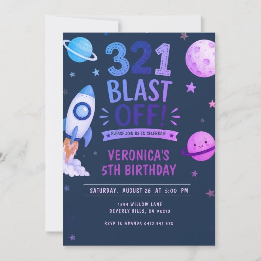 Ruimtevaarder Outer Space Lanceer Verjaardagsfeest Kaart (Voorkant)