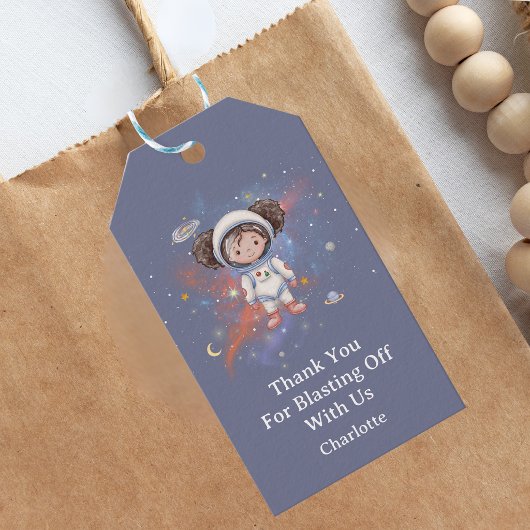 Ruimtevaarder Outer Space Meisje Verjaardag Bedank Cadeaulabel