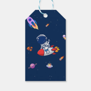 Ruimtevaarder Planeet en Sterren Waterverf Cadeaulabel