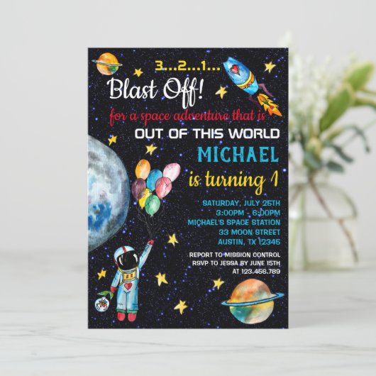 Ruimtevaarder Rainbow Balloons Rocket Kaart (Staand voorkant)