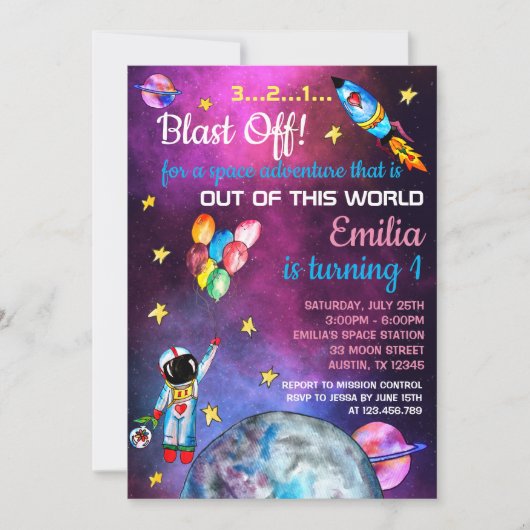 Ruimtevaarder Rainbow Balloons Rocket Moon Kaart (Voorkant)