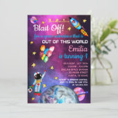 Ruimtevaarder Rainbow Balloons Rocket Moon Kaart (Staand voorkant)