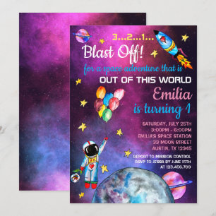 Ruimtevaarder Rainbow Balloons Rocket Moon Kaart