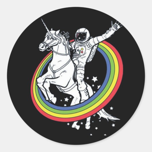 Ruimtevaarder Ridend op Eenhoorn Ronde Sticker (Voorkant)