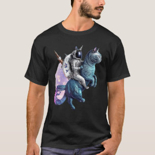 Ruimtevaarder rijdt op eenhoorn kat in de ruimte t-shirt