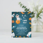 Ruimtevaarder ruimte planeten donker thema verjaar briefkaart (Staand voorkant)