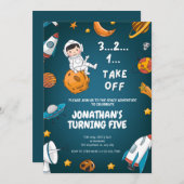 Ruimtevaarder ruimte planeten donker thema verjaar kaart (Voorkant / Achterkant)